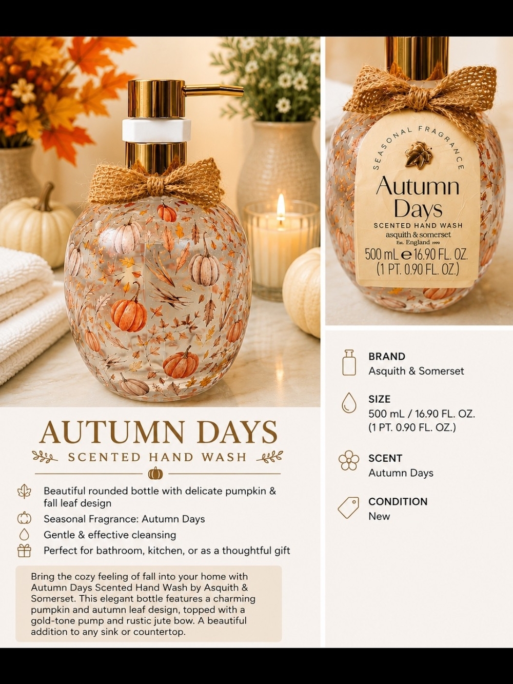 Asquith & Somerset Autumn Days Scented Hand Wash — Beige & Orange